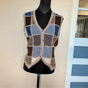 Denim Republic Granola neutral earthy patchwork knit sweater vest